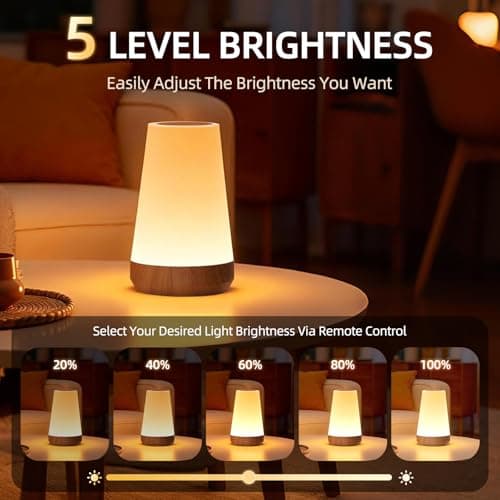 ZWOTNDT Night Light, Dimmable Touch Lamp and Remote Control, 13 RGB Colors & 5 Brightness, Rechargeable Bedside Table Lamp for Baby Kids Nursery Bedroom Bathroom Camping (Wood Grain) — view 3