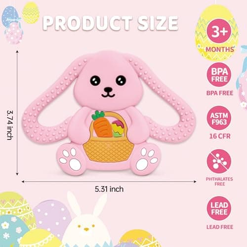 Easter Basket Stuffers Baby Teething Toys, Bunny Silicone Teething Toy for Babies 0 3 6 9 12 18 Months, Easter Basket Stuffer Essential, Baby Rabbit Carrots Teether for Baby & Toddler First Gifts — view 7