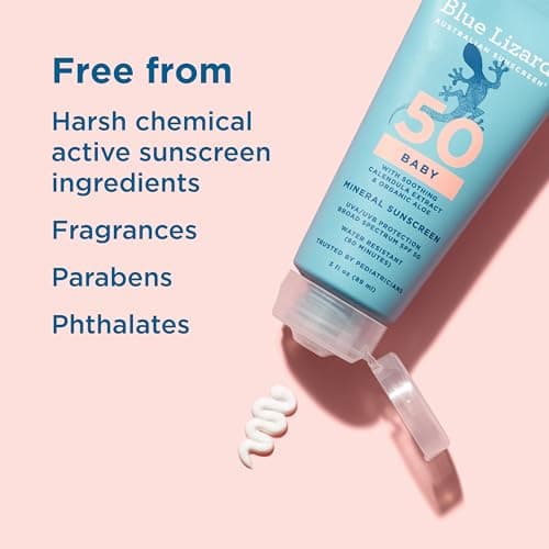 BLUE LIZARD Baby Mineral Sunscreen with Zinc Oxide, SPF 50+, Water Resistant, UVA/UVB Protection with Smart Cap Technology - Fragrance Free, 3 Ounce Tube — view 5