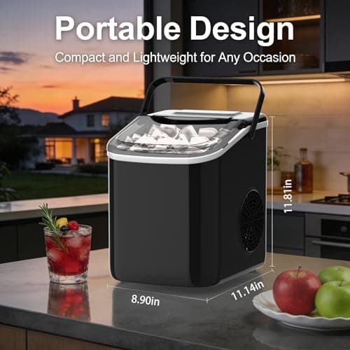 Bayany Countertop Ice Maker with Handle, Small Portable Self-Cleaning Ice Machine with Basket and Scoop， 26lbs/24H, 9 Ice Cubes in 6 Mins, for Home, Kitchen, Parties, Camping — view 2