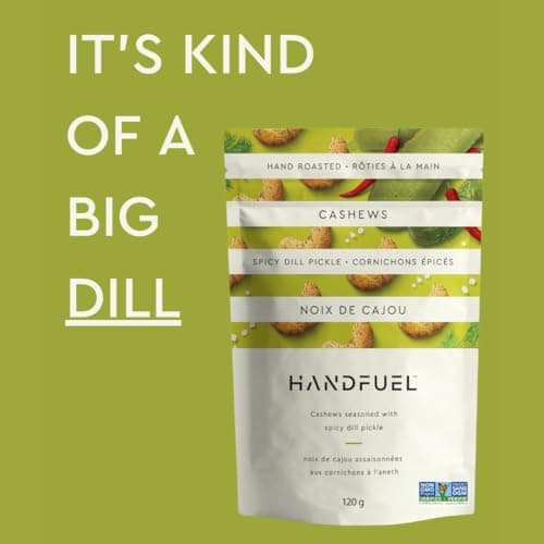 Handfuel Spicy Dill Pickle Cashews, Hand Roasted Salted Cashews, 7g of Protein, Proudly Canadian Made Plant Based Flavoured Nuts, Gluten Free - 120 Grams — view 5