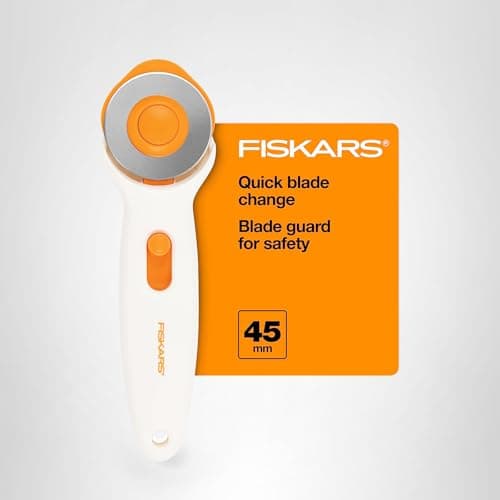 Fiskars 45mm Rotary Cutter for Fabric, Premium Steel Stick Fabric Cutter Cuts Through Multiple Layers, Right and Left Handed, Easy and Safe Blade Change, Arts and Crafts, Sewing and Quilting Tools — view 7