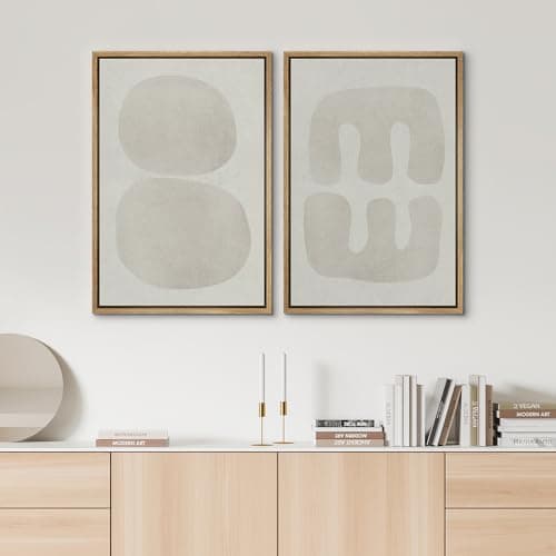 SIGNWIN Framed Canvas Print Wall Art Set Dark Black Color Field Landscape Abstract Shapes Cozy Neutral Modern Art Minimalism Decorative Nordic for Living Room, Bedroom, Office - 24"x36"x2 Natural — view 2