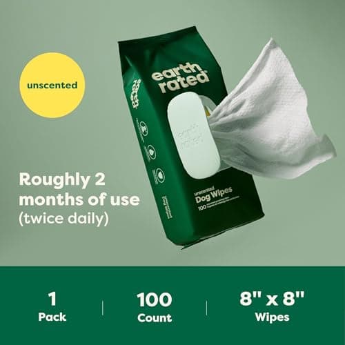 Earth Rated (A Canadian Company) Pet Wipes for Dogs and Cats, Hypoallergenic, Cleaning and Hydrating, for Grooming Paws, Body and Butt, Unscented, 100 Count — view 8