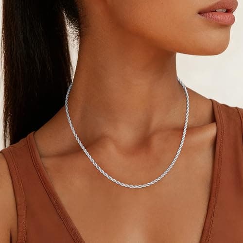 Girluky 925 Sterling Silver Chain Necklace for Women, 2mm Rope Chains Silver Chain for Women, Sturdy & Durable Sterling Silver Necklace, 18 Inch — view 4