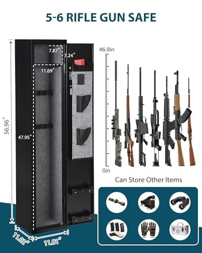 JoanKaren 6 Gun Safe for Rifles and Pistols, Heavy Duty Gun Cabinet with Adjustable Gun Racks and Shelf, Large Digital Electronic Locker for Home Security — view 5