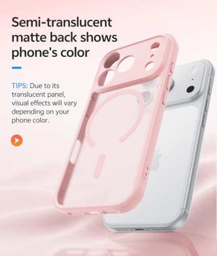 FNTCASE for iPhone 17 Pro-Max Case: [Compatible with Magsafe] Translucent Matte Cases with [Full Camera Protection] [Screen Protector] Military Grade Shockproof Protective Phone Cover - Light Pink — view 4