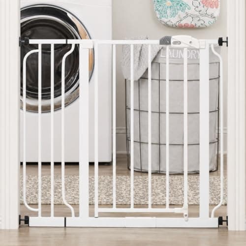 Regalo Safety 29-38.5" Baby Gate for Doorways & Bottom of Stairs, Pressure Mounted Baby Gate with Door for Babies, Toddlers & Pets, Tested & Safe for 30 Years, American Designed, American Owned, White