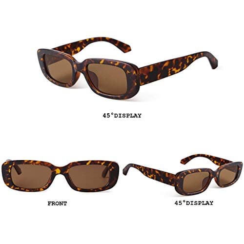 BUTABY Rectangle Sunglasses for Women Retro Driving Glasses 90’s Vintage Fashion Narrow Square Frame UV400 Protection Black & Leopard — view 2