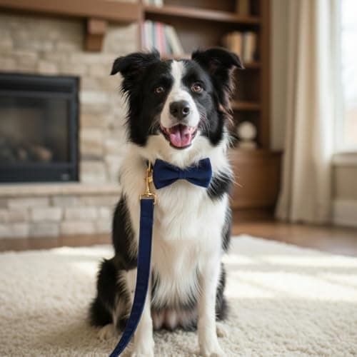 PETDURO Custom Dog Collar Personalized with Name Engraved Gold Metal Buckle for Large Medium Small Boy and Girl Dogs - Dog Leash and Bow Tie Set Available - Soft Comfy Velvet (Dark Blue, S) — view 2