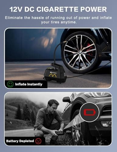 Tire Inflator Portable Air Compressor, 9.8Ft Cord-12V DC-Powered Air Pump for Car Tires, Car Accessories-Auto Fast Pump with Digital Pressure Gauge, LED Light for Car, Motorcycle Bicycle Ball Balloons — view 4