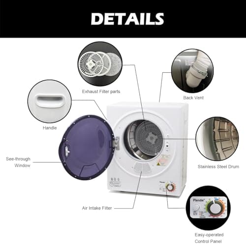 Panda Portable Clothes Dryer – 1.5 cu.ft Compact Electric Dryer, 850W, Stainless Steel Tub, 110V – Ideal for Apartments, Dorms & Small Loads — view 4