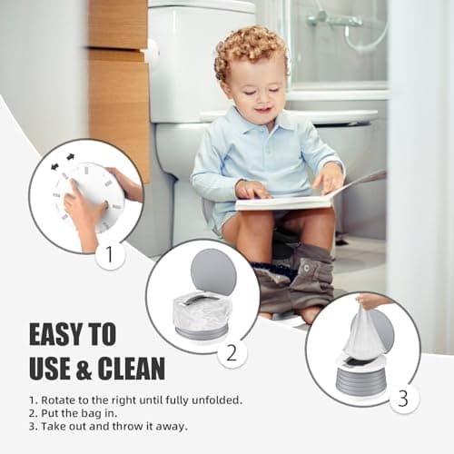 Portable Potty for Toddler Travel Foldable Potty Seat for Toddler Training Toilet for Kids Boys Girls Car On The Go Potty Travel Toilet Chair for Camping Park Indoor/Outdoor (Grey) — view 3