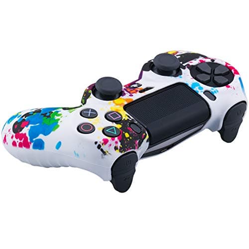 YoRHa Water Transfer Printing Camouflage Silicone Cover Skin Case for Sony PS4/slim/Pro Dualshock 4 Controller x 1(Graffiti) with Pro Thumb Grips x 8 — view 2