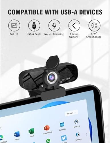 Tewiky Full HD Webcam with Built-in Microphone and Rotatable Tripod, 1080P Video and Wide Angle Camera, Privacy Cover, for Desktop PC or Laptop Computer — view 5