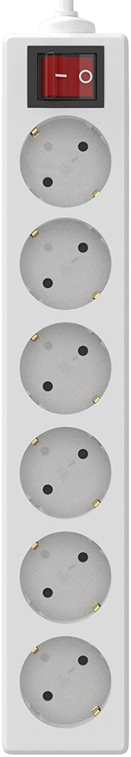 Garza Power - Regleta de 6 enchufes con Interruptor y Toma de Tierra | Ladrón múltiple de 1.4 Metros | hasta 3680W | Protección Infantil |Cable H05W-F 3G | Color Blanco — view 5