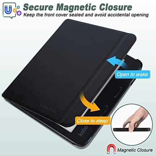 DMLuna Case for Kobo Libra 2 7" (Model:N418, 2021 Release) (Not Fit Kobo Libra Colour 2024), Slim and Lightweight Folio Premium PU Leather Protective Cover with Auto Sleep Wake Feature, Black — view 2