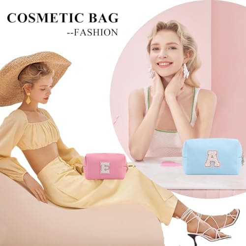 Makeup Bag for Women,Personalized Lettered Embroidered Zippered Cosmetic Bag,Travel Makeup Bag Portable Waterproof Cosmetic Toiletry Bag, Cute Cosmetic Pouch as a Gift for Girl — view 2