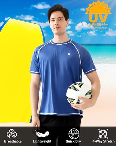 Roadbox Mens UPF 50+ Swim Shirt, Short Sleeve UV Sun Protection Rash Guard, Quick Dry Water T-Shirt Surf Running Workout Tee — view 5