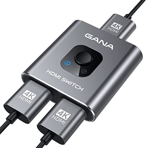 HDMI Switch 4K HDMI Splitter - Gana Prime Aluminum Bi-Directional HDMI Switcher 1 in 2 Out (Single Display) or 2 Input 1 Output, Supports 4K 3D HD 1080P for Xbox PS4 Roku HDTV etc. （Grey…