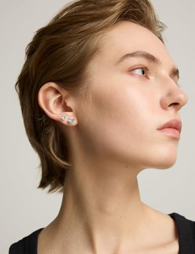 6 Pairs Stud Earrings Set, Hypoallergenic Cubic Zirconia 316L Earrings Stainless Steel CZ Earrings 3-8mm (Steel color) — view 3