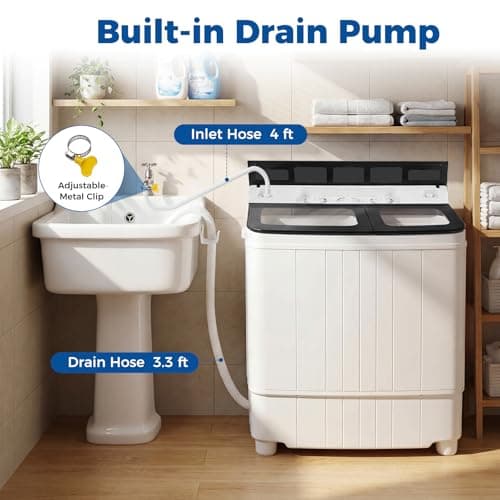 Giantex Portable Washing Machine, 18LBS Twin Tub Mini Compact Laundry Washer Spinner Combo with Drain Pump, 11Lbs Washer and 7Lbs Spinner for Apartments, RVs, Dorms, Gray+White — view 5
