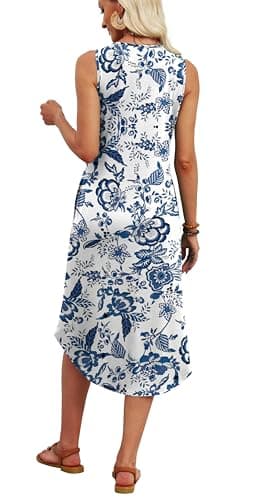 Summer Dresses for Women 2026 Flowy Boho Hawaiian Beach Vacation Casual Dresses for Women Spring Dress Cruise Outfits Resort Wear Sun Dress Maxi Midi Dress Sundresses Blue Floral L — view 3