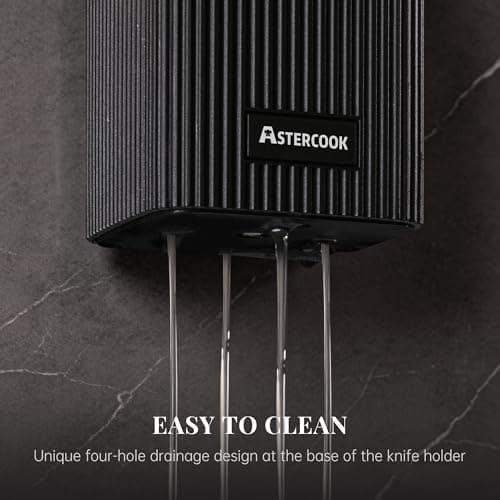 Astercook Knife Set, 6-Piece Kitchen Knife Set with Block, High Carbon Stainless Steel Ultra Sharp Kitchen Knives, Wood Grain Handle, Dishwasher Safe Knife Block Set, Black, Kitchen Utility Knives — view 6