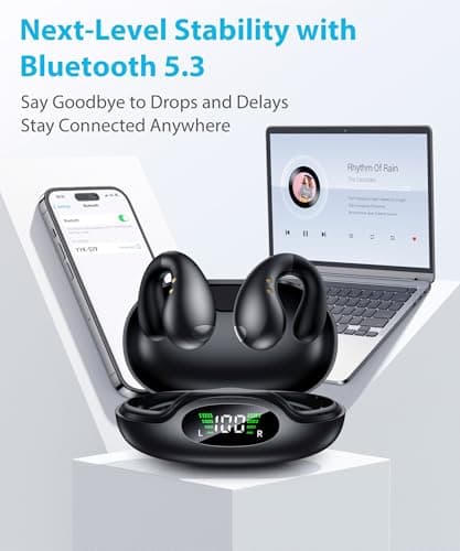 Boytond Ultra Open Ear Earbuds - Comfortable Clip-On Bone Conduction Earbuds, Over-The-Ear Open Headphones with Waterproof Build for Running, Gym Workouts, and Outdoor Sports, Onyx Black — view 5