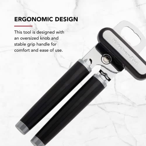 KitchenAid Classic Multifunction Can Opener and Bottle Opener Easy to Use, Razor Sharp Stainless Steel Cutting Wheel, Soft Ergonomic Handles, Black — view 5
