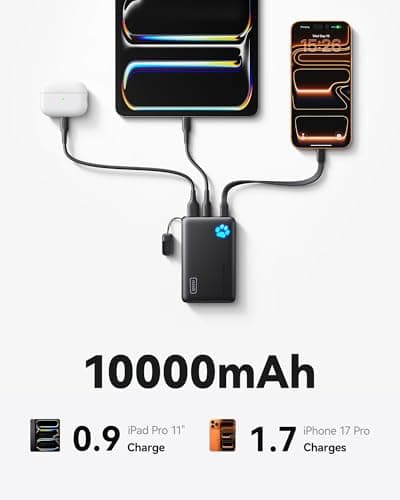 INIU 45W Fast Charging Portable Charger, 40% Smaller 10000mAh with Detachable Cable, Flight-Safe Travel Power Bank, USB C External Phone Battery Pack for iPhone 17 16 Pro iPad Samsung S26 Google etc — view 4
