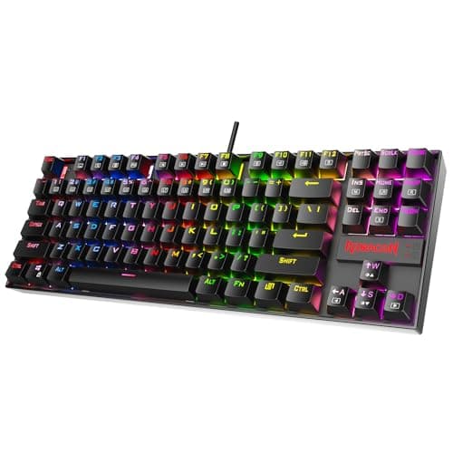 Redragon K552P Mechanical Gaming Keyboard TKL with 18 Backlight Modes, Hot-Swappable Blue Switches, 87-Key Compact Ergonomic Design, N-Key Rollover & Software Programmable Macro - RGB, Black