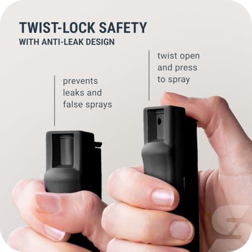 SABRE Pepper Spray with Quick Release Keychain for Self Defense – Maximum Police Strength OC Spray with UV Marking Dye, Twist Lock Safety, Finger Grip, 10‑Second Spray, 14‑ft Range, Made in USA — view 2