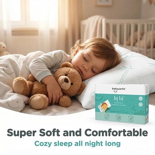 Baby Works Toddler Pillow - Soft, Supportive and Breathable Memory Foam with Hypoallergenic Bamboo Cover, Chiropractor Recommended, Washable and Removable Cover, Perfect for Cribs, Ages 12m+ — view 6
