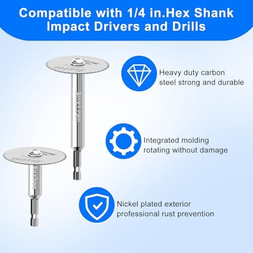 11 PCS Rotary Drill Saw Blades: 6 PCS Mini Circular Saw Blades with 2 PCS 1/4" Hex Shank, 1/8" & 1/4" Round Shanks+ Screwdriver, HSS Small Cutting Discs for Drills Rotary Tools, Inside PVC Pipe Cutter — view 3