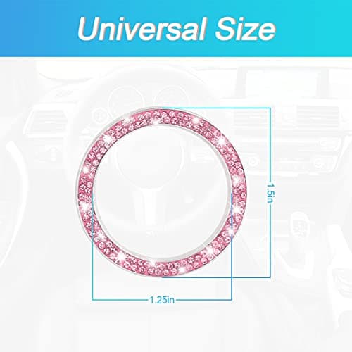 Car Bling Crystal Rhinestone Engine Start Ring Decals, 2 Pack Car Push Start Button Cover/Sticker, Key Ignition Knob Bling Ring, Sparkling Car Interior Accessories for Women (Pink)