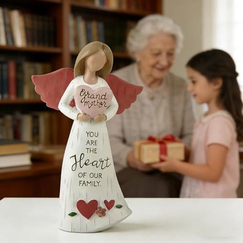 Grandmother Angel Figurine with Heart, Resin Family Love Statue, “You are the Heart of Our Family” Angel Decor, Sentimental Gift for Grandma, Nana, Grandmother Birthday — view 6