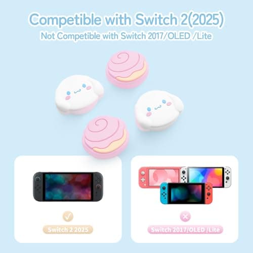 Kuitmor Thumb Grip Caps Compatible with Nintendo Switch 2, Silicone Joystick Grip Caps for Switch 2025, 4pcs, Cute Dog Style, Pink & White