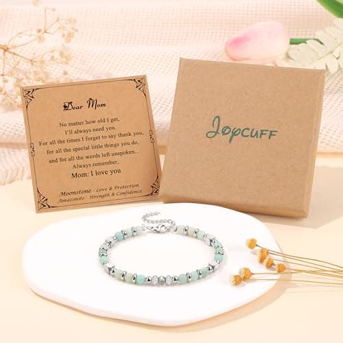 JoycuFF Mom Gifts, Christmas Birthday Gifts for Mom from Daughter Son, Valentines Mothers Day Ideas Present for Mother Mama Amazonite Moonstone Bracelets for Women — view 5