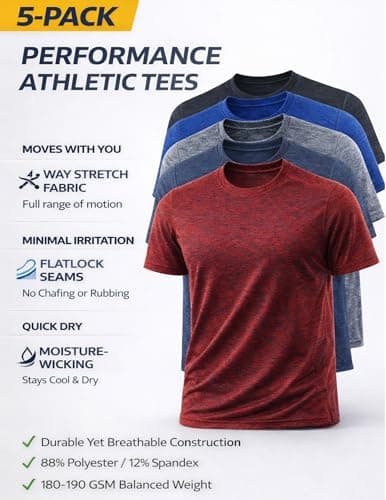 Liberty Imports Men's 5 Pack Active Quick Dry Crew Neck T Shirts Athletic Running Gym Workout Short Sleeve Tee Tops Bulk 3X Large Edition 3 — view 4