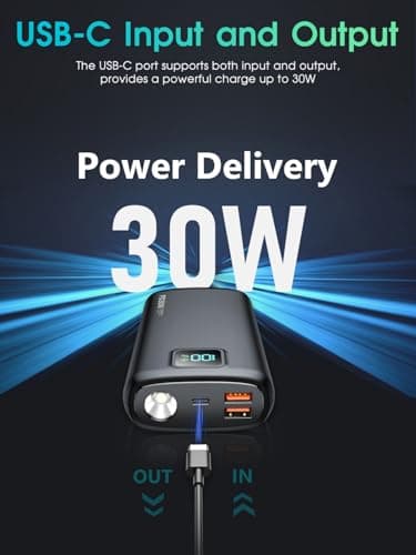 Portable-Charger-Power-Bank - 40000mAh Power Bank PD 30W and QC 4.0 Quick Charging Built-in Bright Flashlight LED Display 2 USB 1Type-C Output for Most Electronic Devices on The Market (Matte Black)