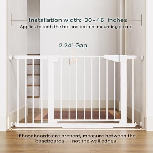 Cumbor 30-46" Baby Gate for Stairs, Toddler Safety Essentials for the House, Auto Close Dog Gate for Doorways, Mom's Choice Awards Winner-Easy Install Pressure/Hardware Mounted Pet Gate for Dogs,White — view 2