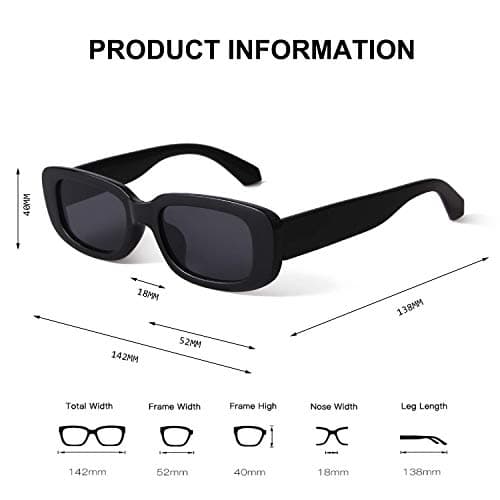 BUTABY Rectangle Sunglasses for Women Retro Driving Glasses 90’s Vintage Fashion Narrow Square Frame UV400 Protection Black & Leopard — view 3