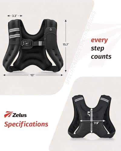 ZELUS Weighted Vest, 6lb/8lb/12lb/16lb/20lb/25lb/30lb Weight Vest with Reflective Stripe for Workout, Strength Training, Running, Fitness, Muscle Building, Weight Loss, Weightlifting, Black(12 lb) — view 7