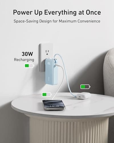 Anker Nano 3-in-1 Portable iPhone Charger, 10,000mAh Power Bank with Built-in USB-C Cable and Foldable Wall Plug, 30W Max Battery Pack, Travel Essentials for iPhone 17/16/15 Series, Galaxy, MacBook — view 4