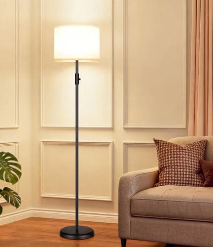 【Upgraded】 Dimmable Floor Lamp for Living Room,1000 Lumens Bulb Included, Modern Floor Lamps Simple Design with Linen Shade, Tall Standing Lamp for Bedroom Office Dining Room, Black Pole Lamp
