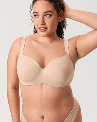 DELIMIRA Women's Balconette Bra Plus Size Full Coverage Tshirt Seamless Underwire Bras Back Smoothing Beige 34H — view 4