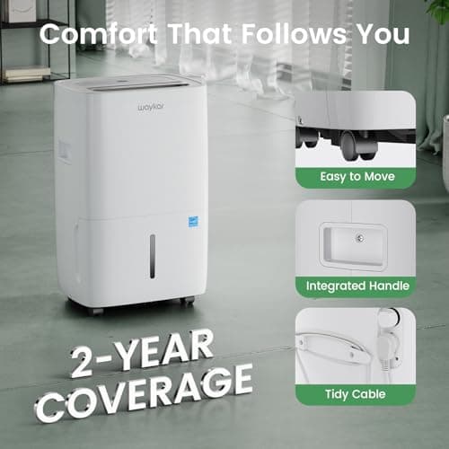 Waykar 120 Pints Energy Star Dehumidifier for Spaces up to 6,000 Sq. Ft at Home, in Basements and Large Rooms with Drain Hose and 1.14 Gallons Water Tank — view 7
