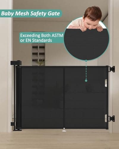 Miumoon 50 inch Retractable Baby Gates 34 inch Tall, Retractable Gate with Reinforced Strip Design to Prevent Crawling Through, Retractable Dog Gate for Stairs, Doorways, Hallways — view 2
