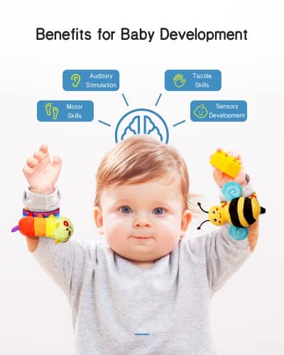 Infinno Baby Wrist Rattle Socks and Foot Finder Set, Perfect Baby Toys for 0-12 Months Newborn Boys and Girls As Shower Gifts, Garden Bug Series — view 3